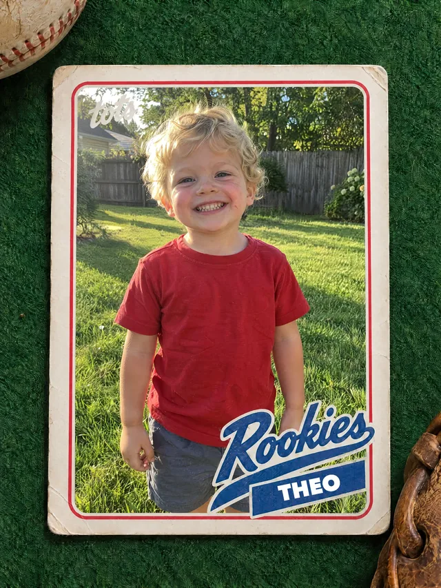 A toddler on a vintage rookie card