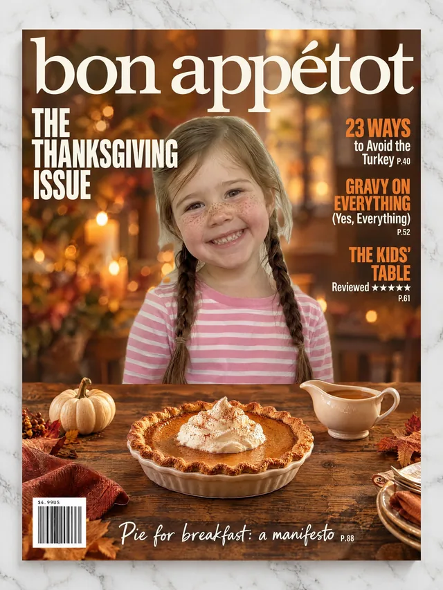 A 4-year-old girl on the cover of “Bon Appétot: The Thanksgiving issue”